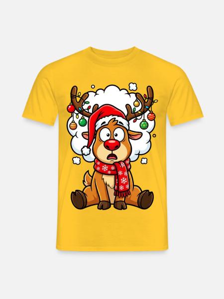 Weihnachten Rentier Cartoon Humor - Männer T-Shirt - Gelb