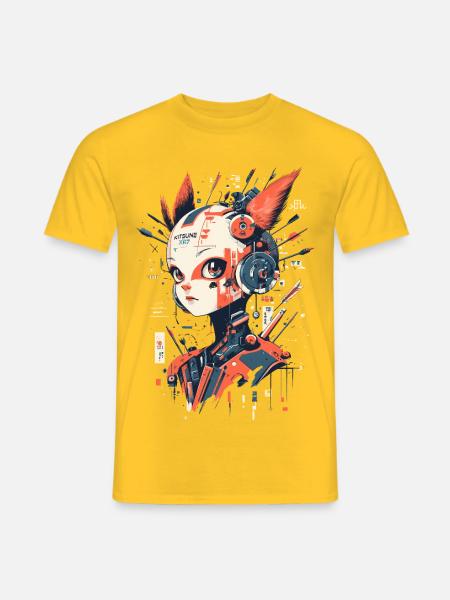 Anime Manga Girl - Cyborg Kitsune-XR7 - Männer T-Shirt - Gelb