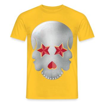 Glitter Skull – Love & Stars, metallic Look - Men's T-Shirt - yellow - Front - AI Model Male 178 dark (178cm)