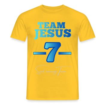Team Jesus 7 – Soul winning Team - Men's T-Shirt - yellow - Front - AI Model Male 178 dark (178cm)