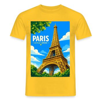 Paris Ville Lumière - T-shirt homme - jaune - Devant - AI Model Male 178 dark (178cm)