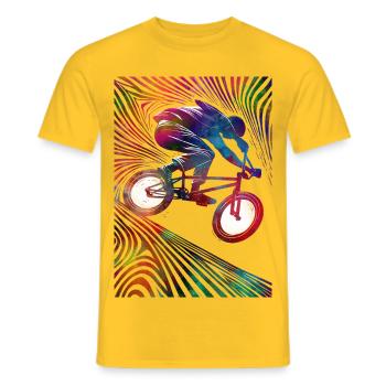 Colorful cyclist in neon explosion - Men's T-Shirt - yellow - Front - AI Model Male 178 dark (178cm)