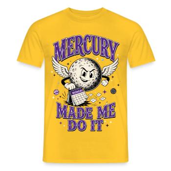 Mercury Made Me Do It – Astrology Humor - Men's T-Shirt - yellow - Front - AI Model Male 178 dark (178cm)