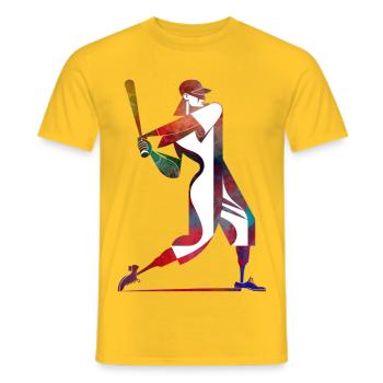 Colored Baseball Player: Dynamic Swing - Men's T-Shirt - yellow - Front - AI Model Male 178 dark (178cm)