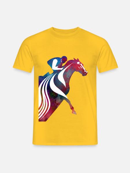 Buntes Pferd mit Reiter - Männer T-Shirt - Gelb