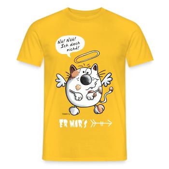 Er war's - Katze - Katzen - Engel - Comic - Männer T-Shirt - Gelb - Vorne - AI Model Male 178 dark (178cm)