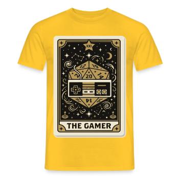 Gamer Tarot – Retro Controller & D20 - Männer T-Shirt - Gelb - Vorne - AI Model Male 178 dark (178cm)