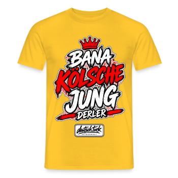 Bana Kölsche Jung derler – Köln Streetwear - Männer T-Shirt - Gelb - Vorne - AI Model Male 178 dark (178cm)