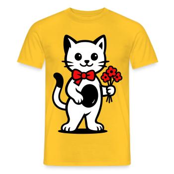 Amoureux des chats kawaii avec ruban rouge - T-shirt homme - jaune - Devant - AI Model Male 178 dark (178cm)
