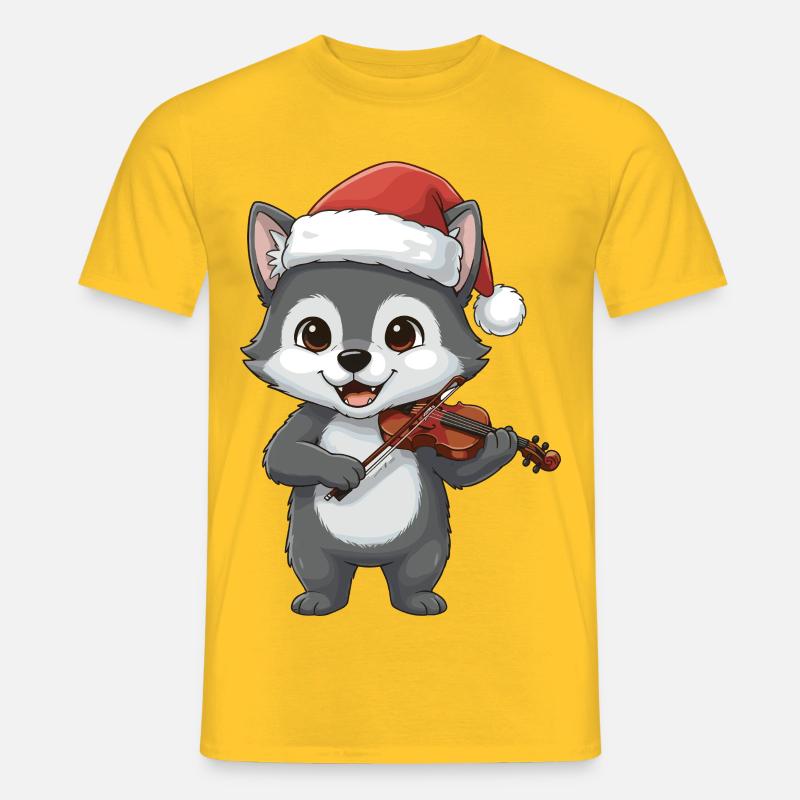 Weihnachtswolf-Tier spielt Geigenkunst - Männer T-Shirt - Gelb