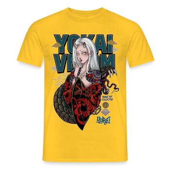 Yokai Serpent Oni Girl Japanese Streetwear Art - Men's T-Shirt - yellow - Front - AI Model Male 178 dark (178cm)
