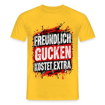 Freundlich gucken kostet extra – Fun Shirt - Männer T-Shirt - Gelb - Vorne - AI Model Male 178 dark (178cm)