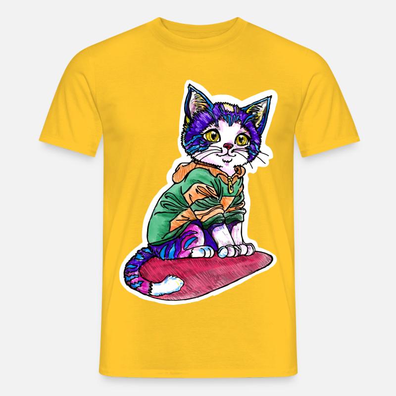 Chat en pull vert - T-shirt homme - jaune