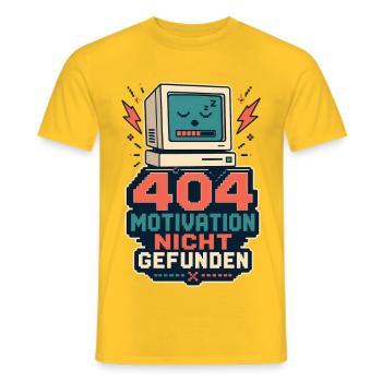 404 Motivation nicht gefunden – Nerd Spruch - Männer T-Shirt - Gelb - Vorne - AI Model Male 178 dark (178cm)
