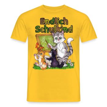 Endlich Schulkind süße Katze Schule Einschulung - Männer T-Shirt - Gelb - Vorne - AI Model Male 178 dark (178cm)