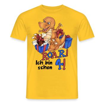 "Roar ich bin schon 4" Dino zum Geburtstag - Männer T-Shirt - Gelb - Vorne - AI Model Male 178 dark (178cm)