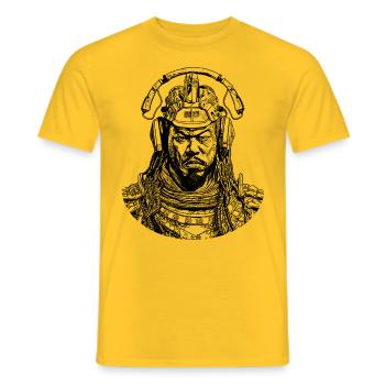 Echoes of the Future: Musical Future Samurai - Men's T-Shirt - yellow - Front - AI Model Male 178 dark (178cm)