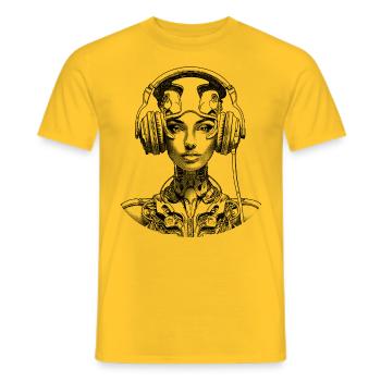 Cool sci-fi cyborg portrait shirt for music fans - Men's T-Shirt - yellow - Front - AI Model Male 178 dark (178cm)