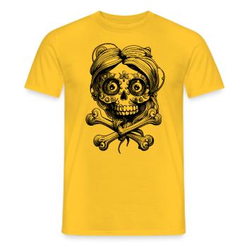 Super süßer Totenkopf, Tattoo Style: Metal T-Shirt - Männer T-Shirt - Gelb - Vorne - AI Model Male 178 dark (178cm)