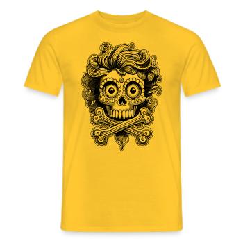 Urbane Streetwear Rebellion: Föhnfrisur Totenkopf - Männer T-Shirt - Gelb - Vorne - AI Model Male 178 dark (178cm)