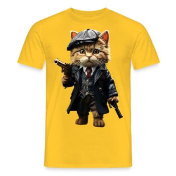 Katze mit revolver - Männer T-Shirt - Gelb - Vorne - AI Model Male 178 dark (178cm)