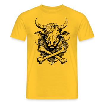 Bio-Bauern-Shirt: Kuhkopf- und Knochen-Comic - Männer T-Shirt - Gelb - Vorne - AI Model Male 178 dark (178cm)
