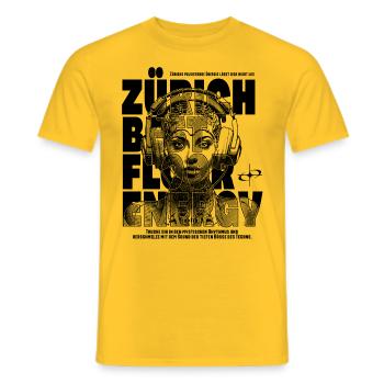 Zürich Techno – Space Astronautin T-Shirt - Männer T-Shirt - Gelb - Vorne - AI Model Male 178 dark (178cm)