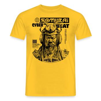 Futuristisches Samurai-Shirt für Techno-Anime-Fans - Männer T-Shirt - Gelb - Vorne - AI Model Male 178 dark (178cm)