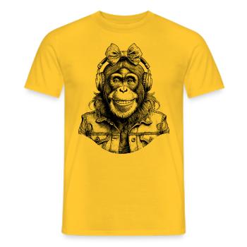 Modernes Schimpansen Shirt für Musikliebhaber - Männer T-Shirt - Gelb - Vorne - AI Model Male 178 dark (178cm)