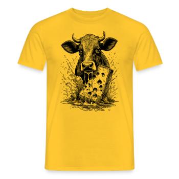 Party shirt: Cow meets melting raclette cheese - Men's T-Shirt - yellow - Front - AI Model Male 178 dark (178cm)