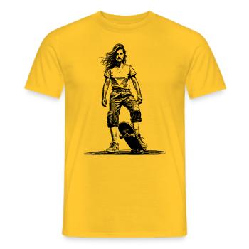 Chemise patineuse-fille – Peu avant le départ - T-shirt homme - jaune - Devant - AI Model Male 178 dark (178cm)