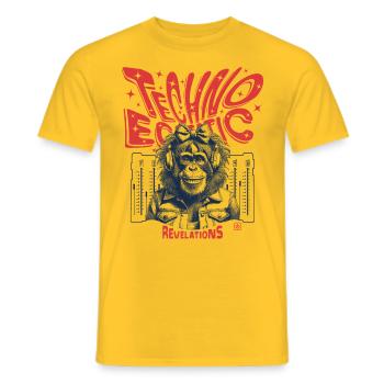 Pulsating techno monkey look: your party shirt - Men's T-Shirt - yellow - Front - AI Model Male 178 dark (178cm)