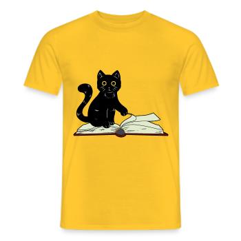 Cat Wizard Conjure Book Children Fantasy Occult - Men's T-Shirt - yellow - Front - AI Model Male 178 dark (178cm)
