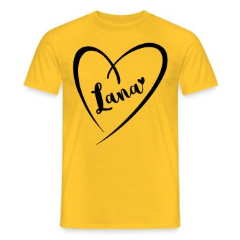 Lana nom prénom dans le cadre du cœur - T-shirt homme - jaune - Devant - AI Model Male 178 dark (178cm)