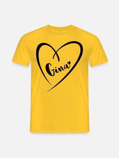Gina achternaam voornaam in hartkader - Heren T-shirt - geel