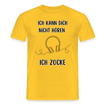 Ich kann dich nicht hören ich zocke Gamer Spruch - Männer T-Shirt - Gelb - Vorne - AI Model Male 178 dark (178cm)