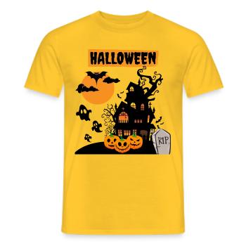 Halloween-Szene mit Kürbissen - Männer T-Shirt - Gelb - Vorne - AI Model Male 178 dark (178cm)