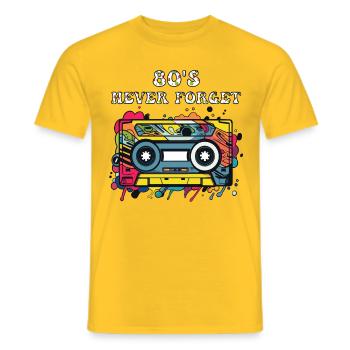 Die 80er Jahre, Never Forget, Audiokassette - Männer T-Shirt - Gelb - Vorne - AI Model Male 178 dark (178cm)