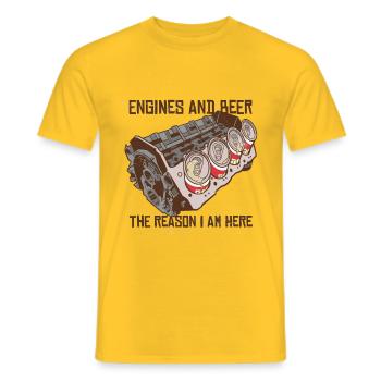 Motoren und Bier darum bin ich hier V8 Bierdosen - Männer T-Shirt - Gelb - Vorne - AI Model Male 178 dark (178cm)