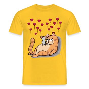 Cat Mouse Forever Friends Friendship Hearts - Men's T-Shirt - yellow - Front - AI Model Male 178 dark (178cm)
