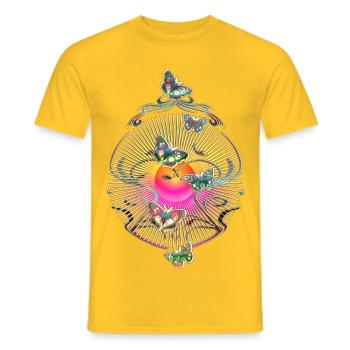 Schmetterlinge Schnörkel Ranke Sonne Muster - Männer T-Shirt - Gelb - Vorne - AI Model Male 178 dark (178cm)