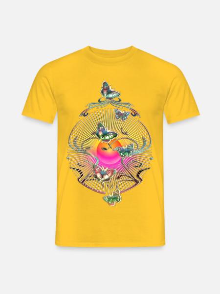 Butterflies Flourishes Tendrils Sun Pattern - Men's T-Shirt - yellow