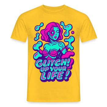 Glitch up your life! Cyborg Woman - Männer T-Shirt - Gelb - Vorne - AI Model Male 178 dark (178cm)