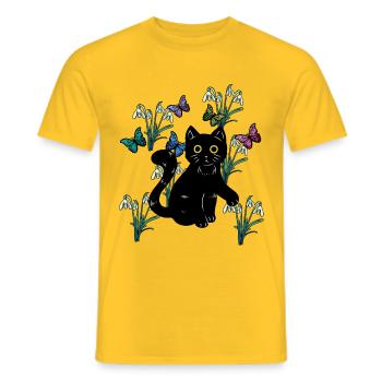 Cat Cats Kids Nature Spring Flowers Fantasy - Men's T-Shirt - yellow - Front - AI Model Male 178 dark (178cm)
