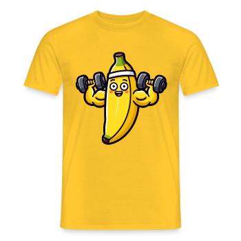 A banana in the middle of a weight training session - Men's T-Shirt - yellow - Front - AI Model Male 178 dark (178cm)