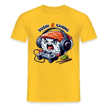 Sushi qui joue aux jeux video - T-shirt homme - jaune - Devant - AI Model Male 178 dark (178cm)