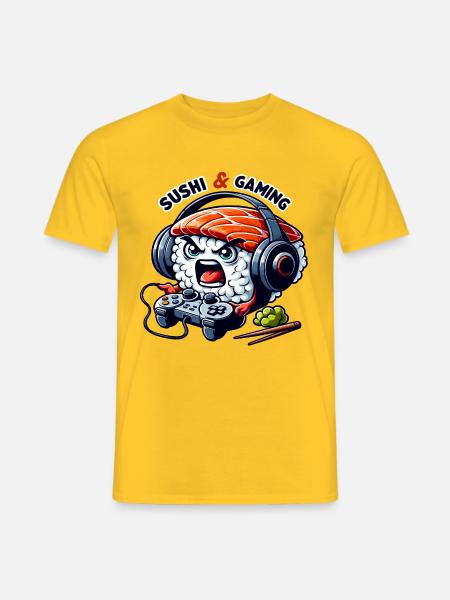 Sushi playing video games - Men's T-Shirt - yellow