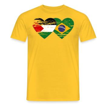 Palestine Brazil Flag Heart Used - Men's T-Shirt - yellow - Front - AI Model Male 178 dark (178cm)