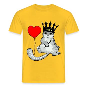 Chat anniversaire roi coeur félicitation - T-shirt homme - jaune - Devant - AI Model Male 178 dark (178cm)