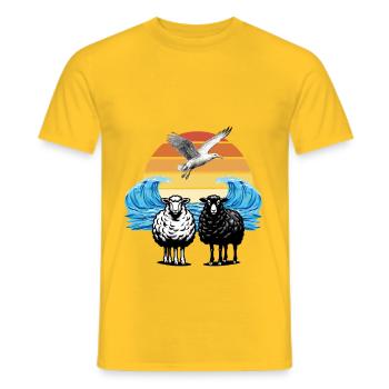 mouton mouton coucher de soleil mer mouette - T-shirt homme - jaune - Devant - AI Model Male 178 dark (178cm)